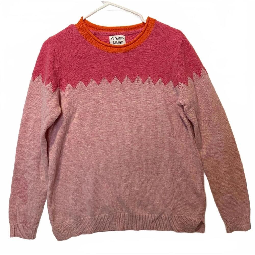 Clements Ribeiro Sweater Womens Large Lambswool Pink Colorblock Designer Knit